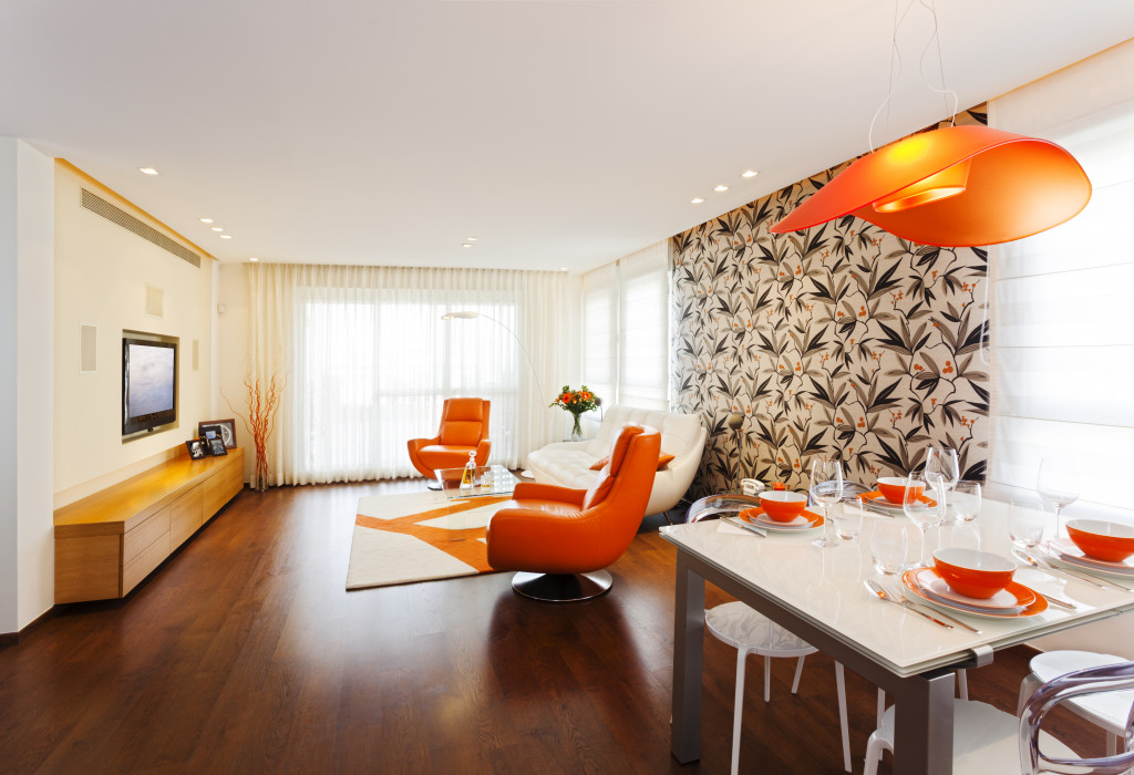 living room with orange aesthetics