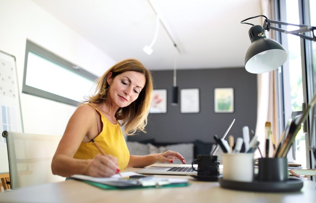woman working indoors in home office